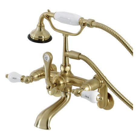 KINGSTON BRASS AE53T7 7-Inch Adjustable Wall Mount Tub Faucet with Hand Shower, Brushed Brass AE53T7